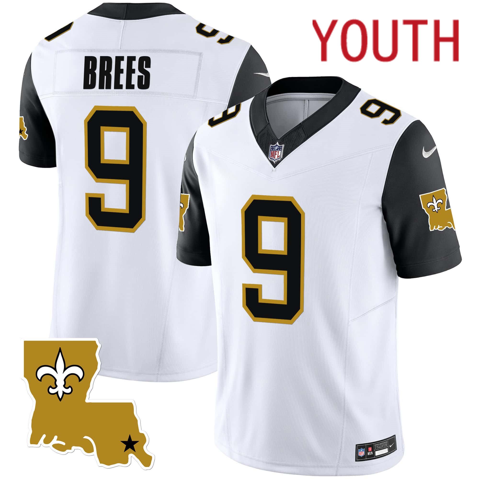 Youth New Orleans Saints #9 Brees White 2024 Nike 1987 Legacy Vapor Limited NFL Jersey style 2